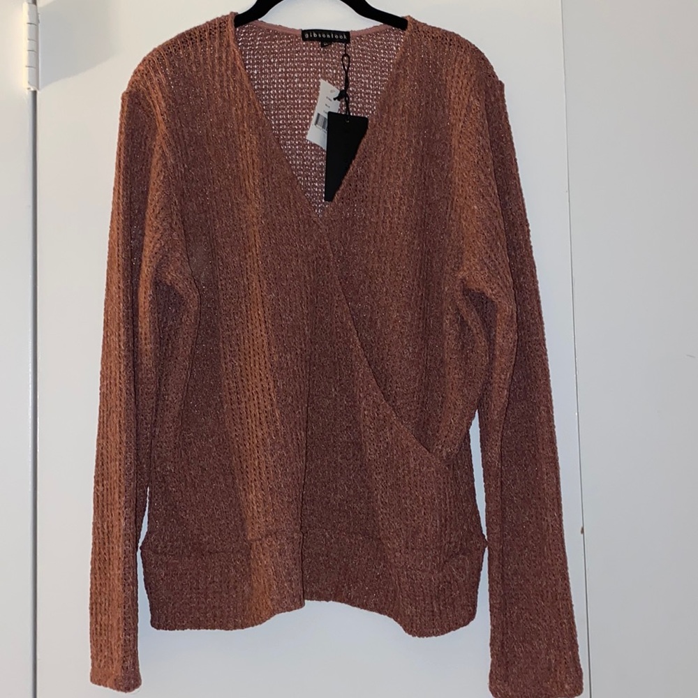 NWT Gibson look faux-wrap sweater - mauve color
